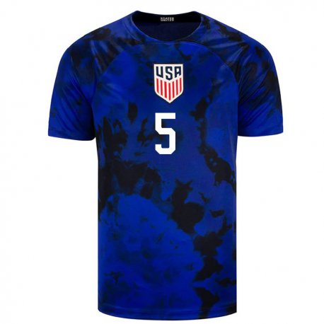 Kandiny Mujer Camiseta Estados Unidos Thomas Williams #5 Azul Real 2ª Equipación 22-24 La Camisa Chile