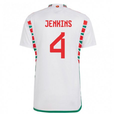 Kandiny Mujer Camiseta Gales Shaunna Jenkins #4 Blanco 2ª Equipación 22-24 La Camisa Chile