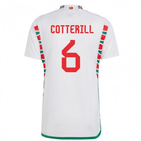 Kandiny Mujer Camiseta Gales Joel Cotterill #6 Blanco 2ª Equipación 22-24 La Camisa Chile
