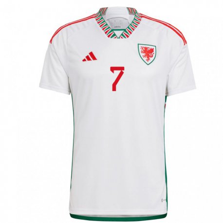 Kandiny Mujer Camiseta Gales Joel Colwill #7 Blanco 2ª Equipación 22-24 La Camisa Chile