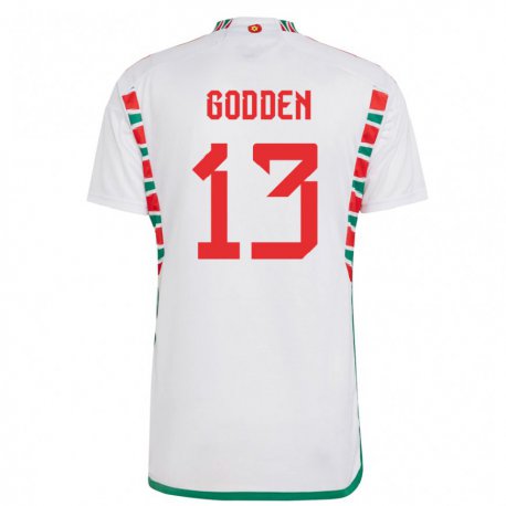 Kandiny Mujer Camiseta Gales Scott Godden #13 Blanco 2ª Equipación 22-24 La Camisa Chile