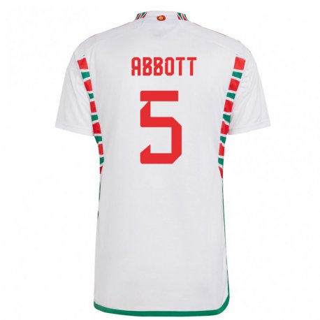 Kandiny Mujer Camiseta Gales George Abbott #5 Blanco 2ª Equipación 22-24 La Camisa Chile