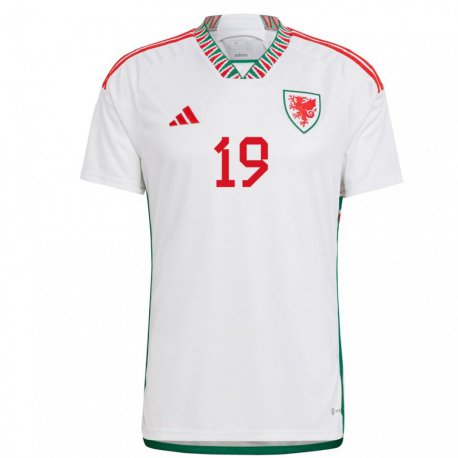 Kandiny Mujer Camiseta Gales Japhet Mpadi #19 Blanco 2ª Equipación 22-24 La Camisa Chile
