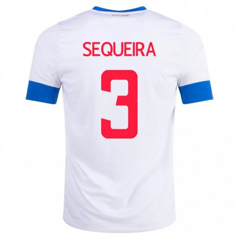 Kandiny Mujer Camiseta Costa Rica Douglas Sequeira #3 Blanco 2ª Equipación 22-24 La Camisa Chile