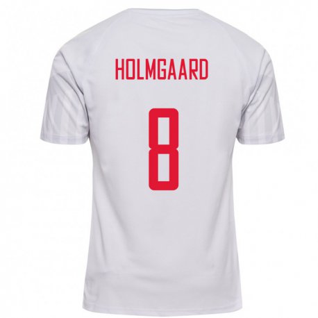 Kandiny Mujer Camiseta Dinamarca Sara Holmgaard #8 Blanco 2ª Equipación 22-24 La Camisa Chile