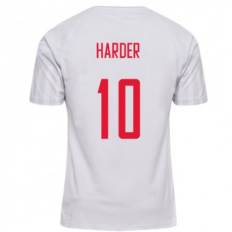Kandiny Mujer Camiseta Dinamarca Pernille Harder #10 Blanco 2ª Equipación 22-24 La Camisa Chile