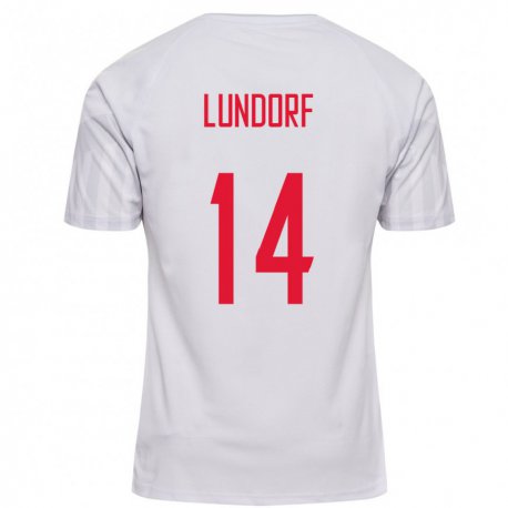 Kandiny Mujer Camiseta Dinamarca Matilde Lundorf #14 Blanco 2ª Equipación 22-24 La Camisa Chile