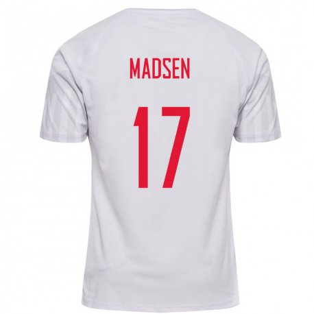 Kandiny Mujer Camiseta Dinamarca Nicolas Madsen #17 Blanco 2ª Equipación 22-24 La Camisa Chile