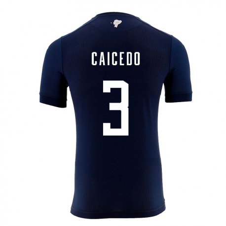 Kandiny Mujer Camiseta Ecuador Jessy Caicedo #3 Azul Marino 2ª Equipación 22-24 La Camisa Chile