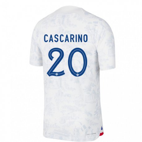 Kandiny Mujer Camiseta Francia Delphine Cascarino #20 Blanco Azul 2ª Equipación 22-24 La Camisa Chile