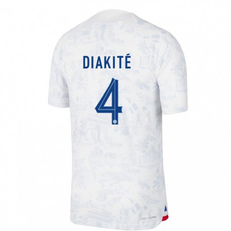 Kandiny Mujer Camiseta Francia Bafode Diakite #4 Blanco Azul 2ª Equipación 22-24 La Camisa Chile