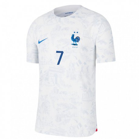 Kandiny Mujer Camiseta Francia Kouadio Kone #7 Blanco Azul 2ª Equipación 22-24 La Camisa Chile