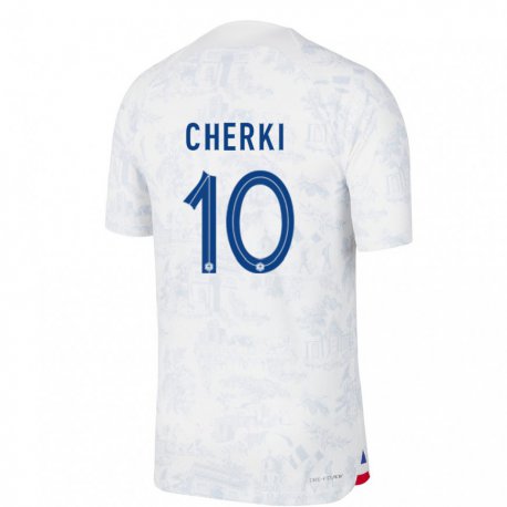 Kandiny Mujer Camiseta Francia Rayan Cherki #10 Blanco Azul 2ª Equipación 22-24 La Camisa Chile