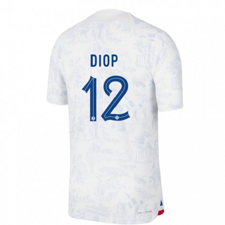 Kandiny Mujer Camiseta Francia Sofiane Diop #12 Blanco Azul 2ª Equipación 22-24 La Camisa Chile