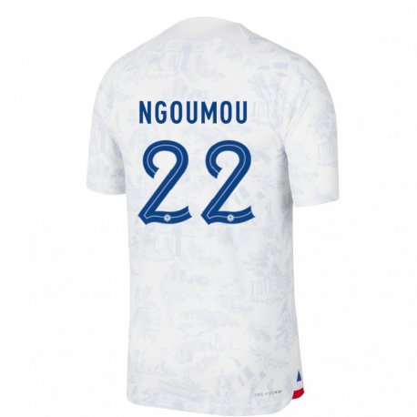 Kandiny Mujer Camiseta Francia Nathan Ngoumou #22 Blanco Azul 2ª Equipación 22-24 La Camisa Chile