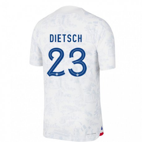 Kandiny Mujer Camiseta Francia Guillaume Dietsch #23 Blanco Azul 2ª Equipación 22-24 La Camisa Chile