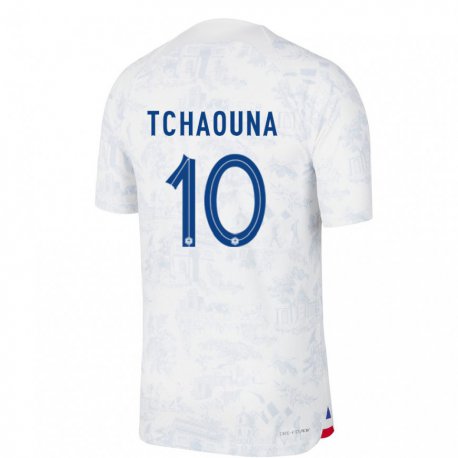 Kandiny Mujer Camiseta Francia Loum Tchaouna #10 Blanco Azul 2ª Equipación 22-24 La Camisa Chile