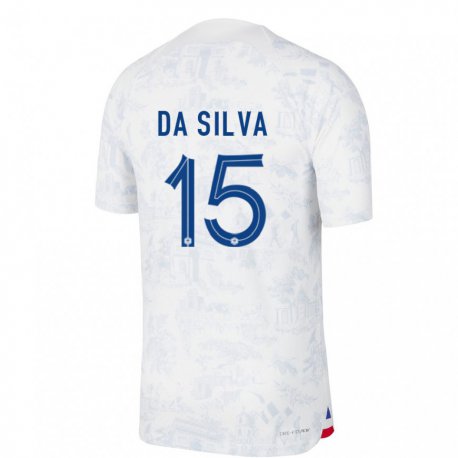 Kandiny Mujer Camiseta Francia Florent Da Silva #15 Blanco Azul 2ª Equipación 22-24 La Camisa Chile