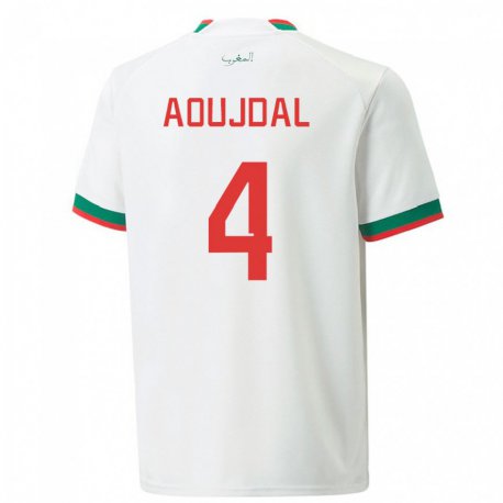 Kandiny Mujer Camiseta Marruecos Youssef Aoujdal #4 Blanco 2ª Equipación 22-24 La Camisa Chile