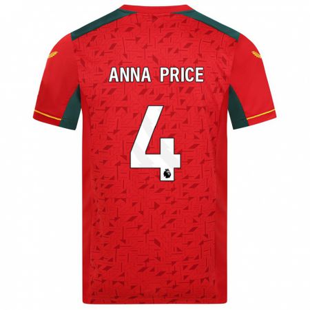 Kandiny Niño Camiseta Anna Price #4 Rojo 2ª Equipación 2023/24 La Camisa Chile
