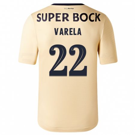 Kandiny Niño Camiseta Alan Varela #22 Beige-Dorado 2ª Equipación 2023/24 La Camisa Chile