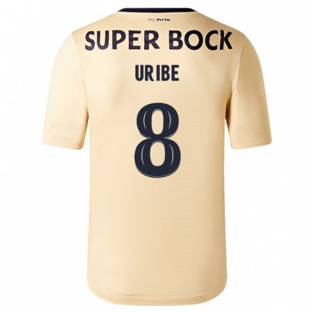 Kandiny Niño Camiseta Mateus Uribe #8 Beige-Dorado 2ª Equipación 2023/24 La Camisa Chile