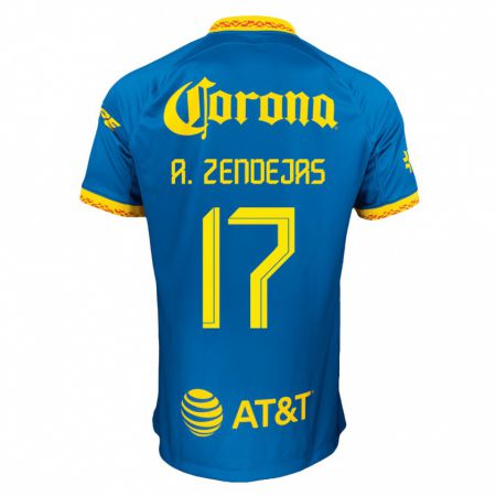 Kandiny Niño Camiseta Álex Zendejas #17 Azul 2ª Equipación 2023/24 La Camisa Chile