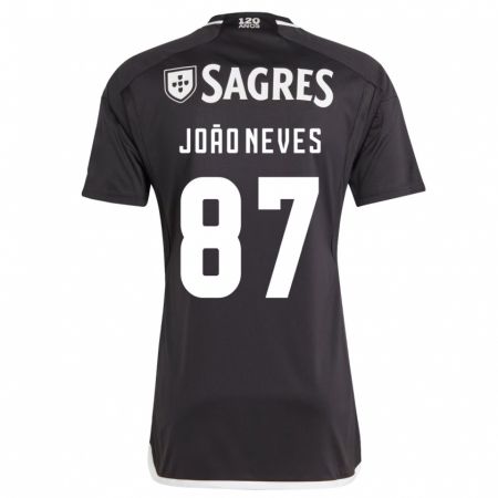 Kandiny Hombre Camiseta João Neves #87 Negro 2ª Equipación 2023/24 La Camisa Chile