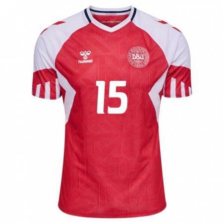 Kandiny Niño Camiseta Dinamarca Villads Nielsen #15 Rojo 1ª Equipación 24-26 La Camisa Chile