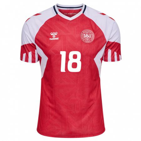 Kandiny Niño Camiseta Dinamarca Maurits Kjaergaard #18 Rojo 1ª Equipación 24-26 La Camisa Chile