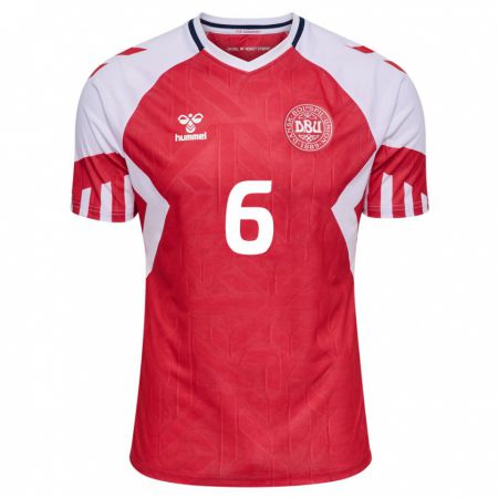 Kandiny Niño Camiseta Dinamarca Noah Lassen #6 Rojo 1ª Equipación 24-26 La Camisa Chile