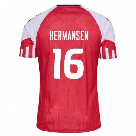 Kandiny Niño Camiseta Dinamarca Mads Hermansen #16 Rojo 1ª Equipación 24-26 La Camisa Chile