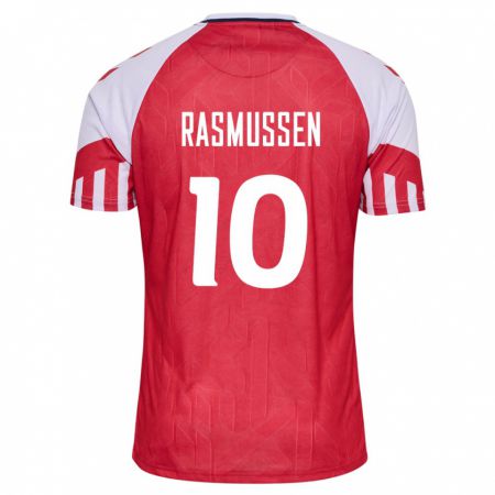 Kandiny Niño Camiseta Dinamarca Christian Rasmussen #10 Rojo 1ª Equipación 24-26 La Camisa Chile