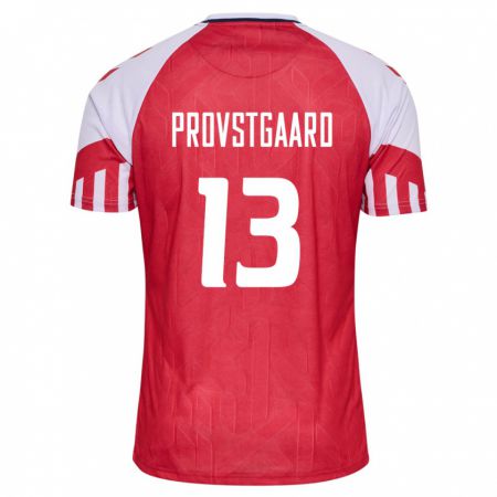 Kandiny Niño Camiseta Dinamarca Oliver Provstgaard #13 Rojo 1ª Equipación 24-26 La Camisa Chile