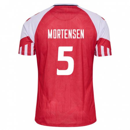 Kandiny Niño Camiseta Dinamarca Gustav Mortensen #5 Rojo 1ª Equipación 24-26 La Camisa Chile