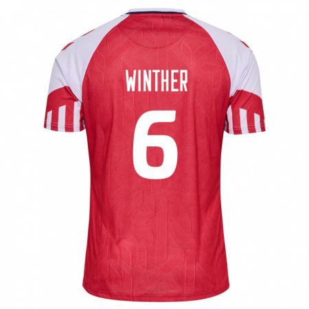 Kandiny Niño Camiseta Dinamarca Casper Winther #6 Rojo 1ª Equipación 24-26 La Camisa Chile