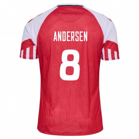 Kandiny Niño Camiseta Dinamarca Silas Andersen #8 Rojo 1ª Equipación 24-26 La Camisa Chile