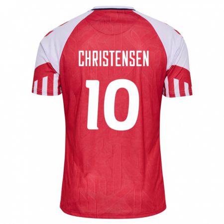 Kandiny Niño Camiseta Dinamarca Gustav Christensen #10 Rojo 1ª Equipación 24-26 La Camisa Chile