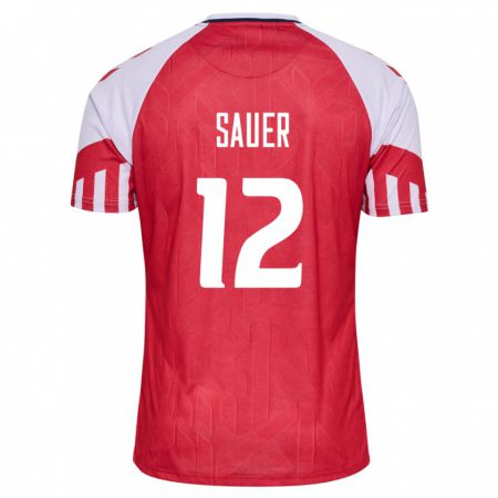 Kandiny Niño Camiseta Dinamarca Mathias Sauer #12 Rojo 1ª Equipación 24-26 La Camisa Chile