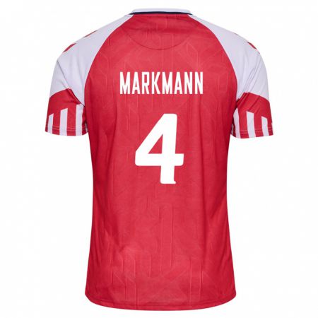 Kandiny Niño Camiseta Dinamarca Noah Markmann #4 Rojo 1ª Equipación 24-26 La Camisa Chile