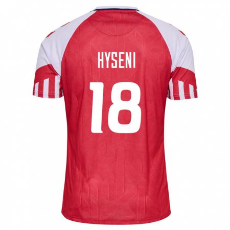 Kandiny Niño Camiseta Dinamarca Olti Hyseni #18 Rojo 1ª Equipación 24-26 La Camisa Chile