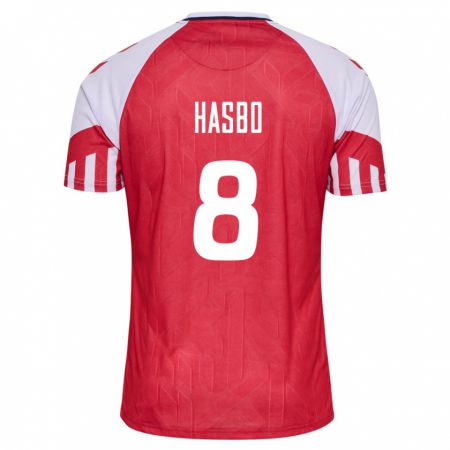 Kandiny Niño Camiseta Dinamarca Josefine Hasbo #8 Rojo 1ª Equipación 24-26 La Camisa Chile