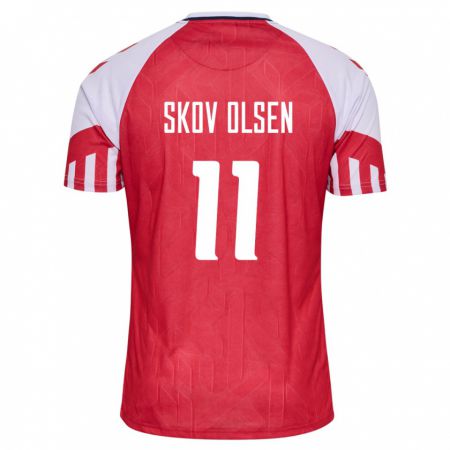 Kandiny Niño Camiseta Dinamarca Andreas Skov Olsen #11 Rojo 1ª Equipación 24-26 La Camisa Chile
