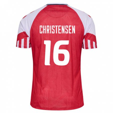 Kandiny Niño Camiseta Dinamarca Oliver Christensen #16 Rojo 1ª Equipación 24-26 La Camisa Chile