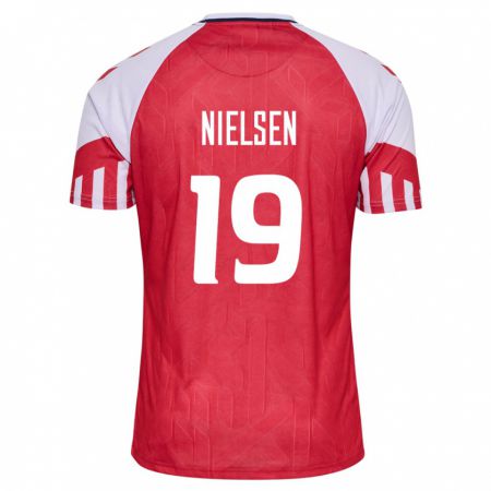 Kandiny Niño Camiseta Dinamarca Casper Nielsen #19 Rojo 1ª Equipación 24-26 La Camisa Chile