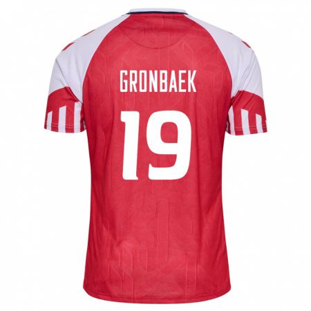 Kandiny Niño Camiseta Dinamarca Albert Gronbaek #19 Rojo 1ª Equipación 24-26 La Camisa Chile