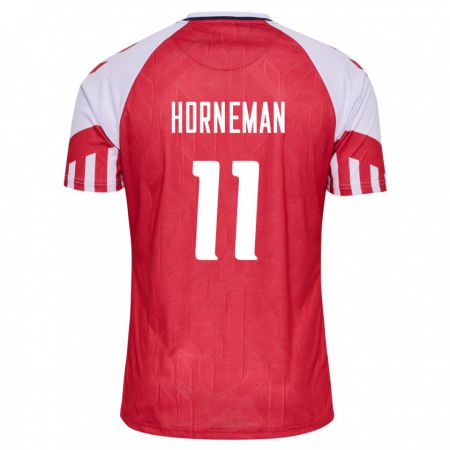 Kandiny Niño Camiseta Dinamarca Charly Horneman #11 Rojo 1ª Equipación 24-26 La Camisa Chile