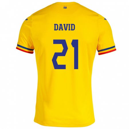 Kandiny Niño Camiseta Rumania Gabriel David #21 Amarillo 1ª Equipación 24-26 La Camisa Chile