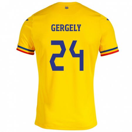 Kandiny Niño Camiseta Rumania Botond Gergely #24 Amarillo 1ª Equipación 24-26 La Camisa Chile