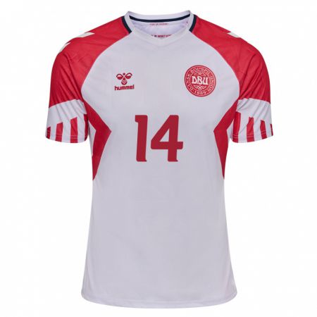 Kandiny Niño Camiseta Dinamarca Sebastian Jorgensen #14 Blanco 2ª Equipación 24-26 La Camisa Chile
